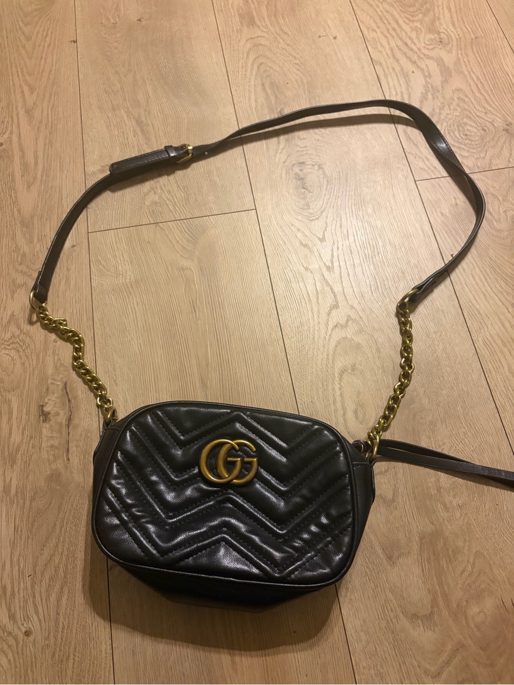 Gucci Black Quilted Leather Crossbody with Gold GG